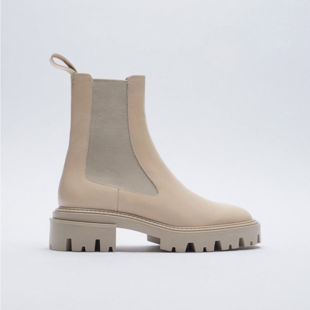 Zara Low Heel Leather Ankle Boot